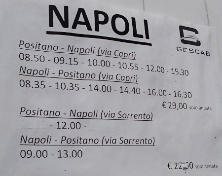 Italia Positano time table